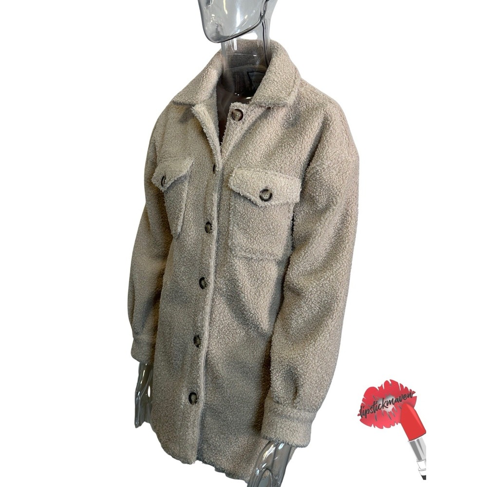 Bagatelle Faux Sherpa Jacket Women‎ Small Tan Soft Fuzzy Button Up Cozy Shacket